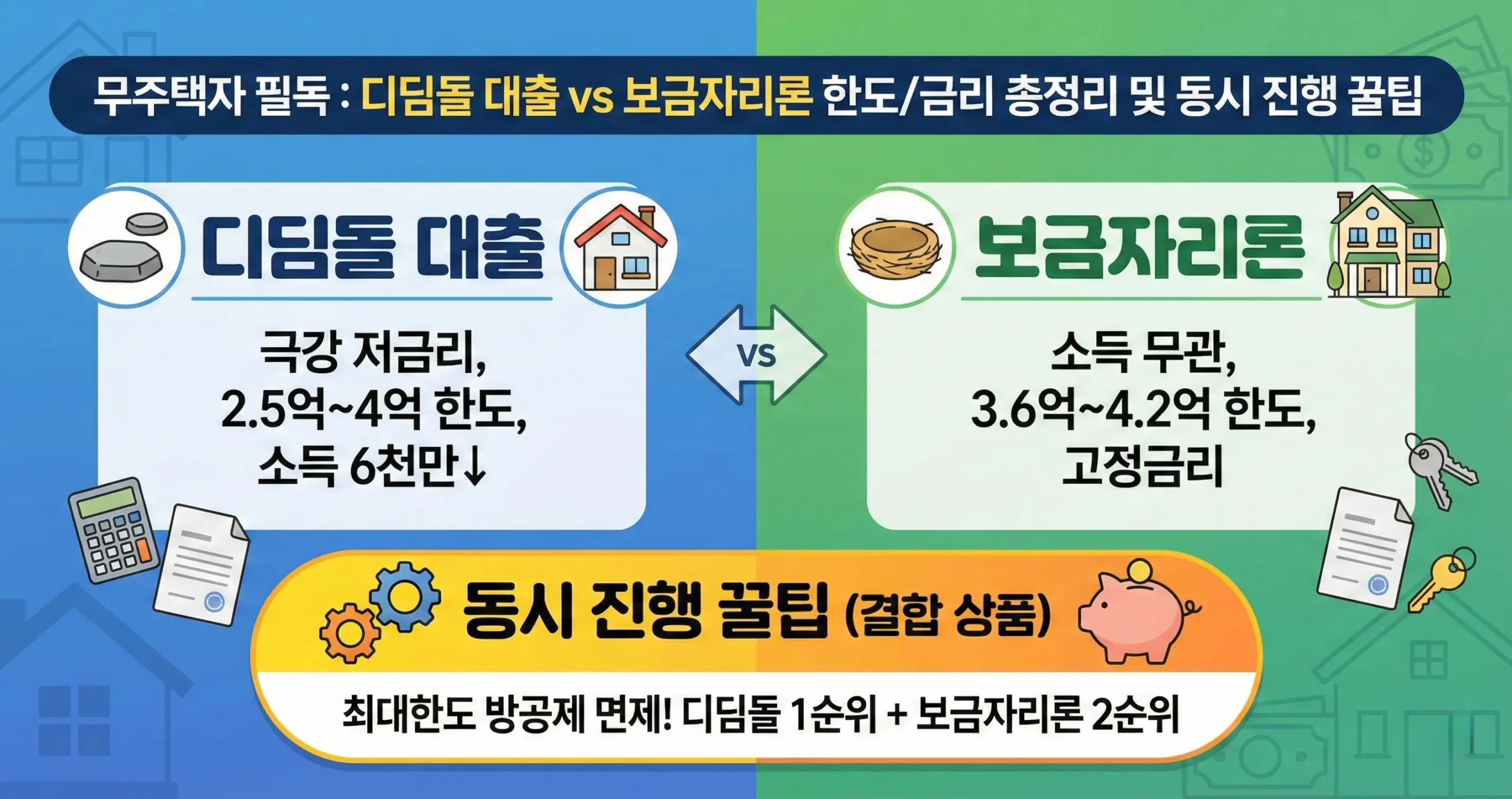 무주택자 필독: 디딤돌 대출 vs 보금자리론 한도/금리 총정리 및 동시 진행 꿀팁