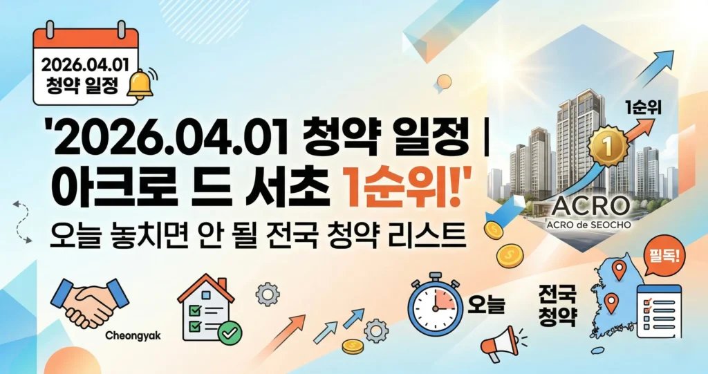 2026.04.01 청약 일정 아크로드서초 청약 1순위! 오늘 놓치면 안 될 전국 청약 리스트