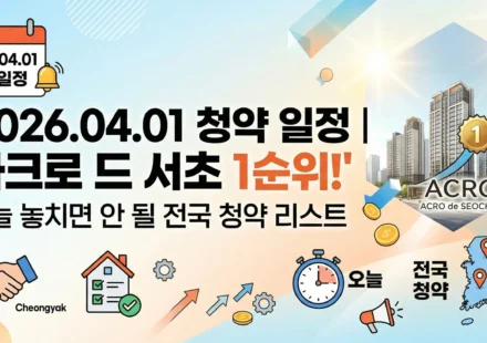 2026.04.01 청약 일정 아크로드서초 청약 1순위! 오늘 놓치면 안 될 전국 청약 리스트