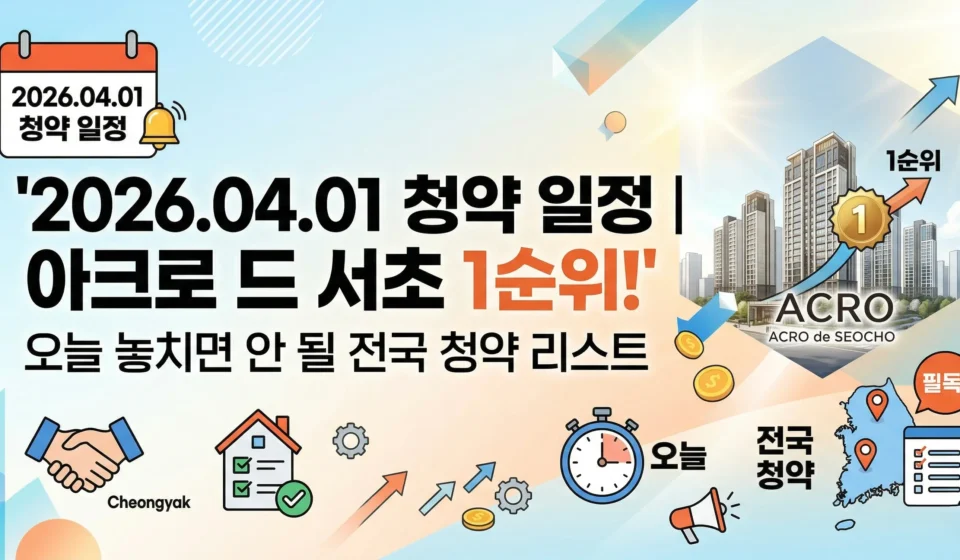 2026.04.01 청약 일정 아크로드서초 청약 1순위! 오늘 놓치면 안 될 전국 청약 리스트