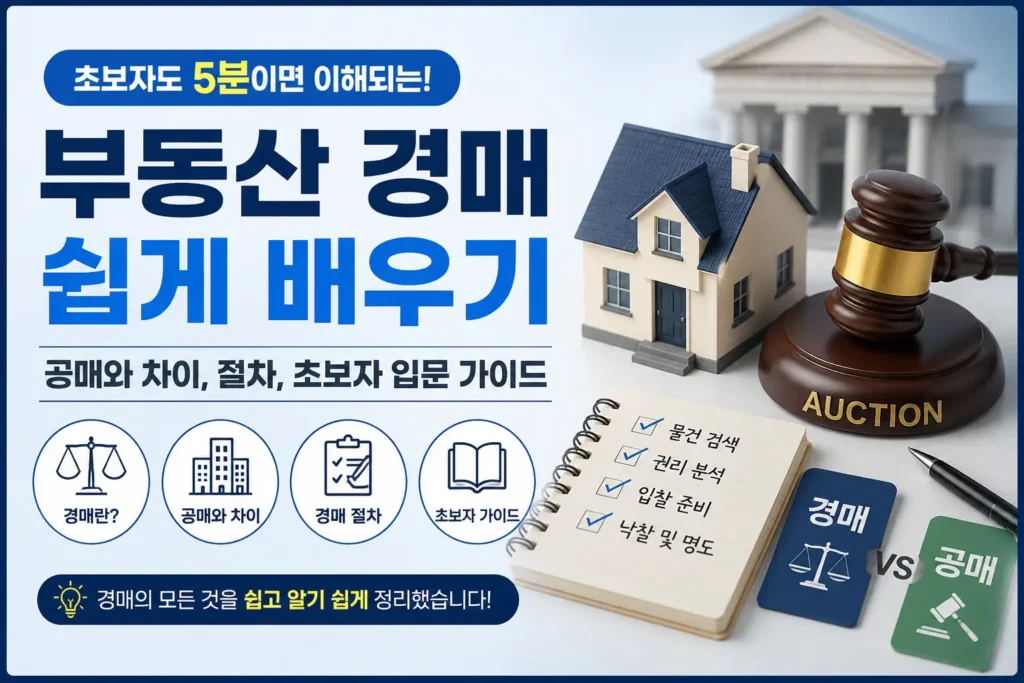 부동산 경매 기초|경매와 공매 차이, 절차, 초보자 입문 가이드