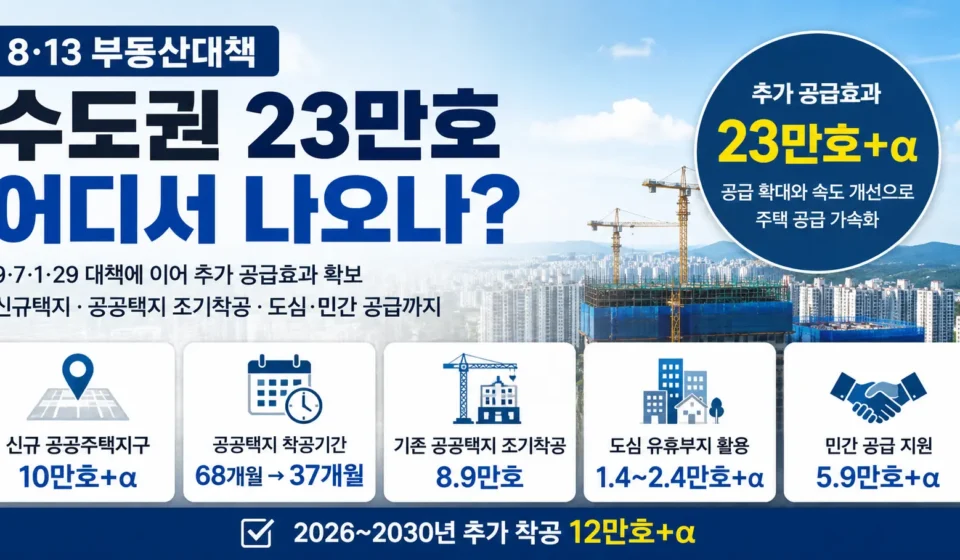 2026년 8·13 부동산대책 수도권 23만호 추가 공급과 공공택지 착공기간 단축