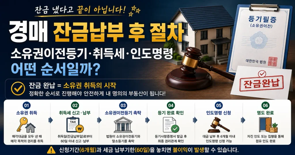 경매 잔금납부 후 절차 소유권이전등기 취득세 인도명령