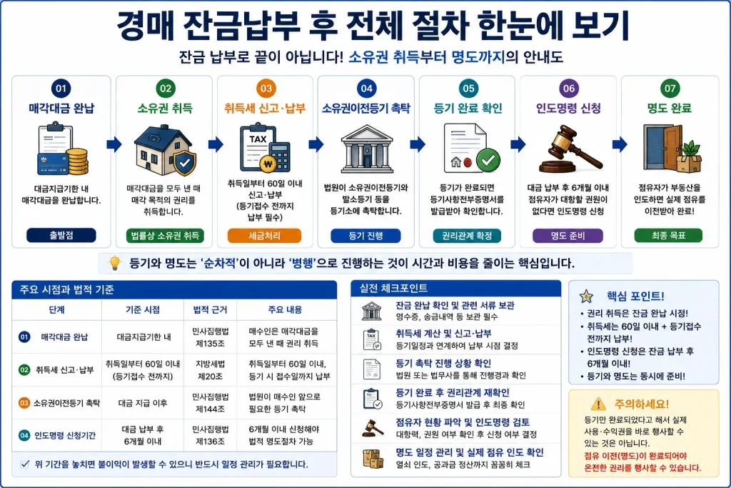 매 잔금납부 후 소유권이전등기 취득세 인도명령 순서