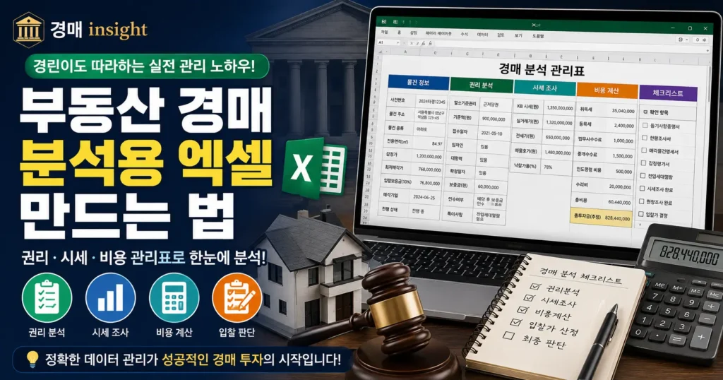 부동산 경매 분석용 엑셀 체크리스트를 구성하는 대표 이미지