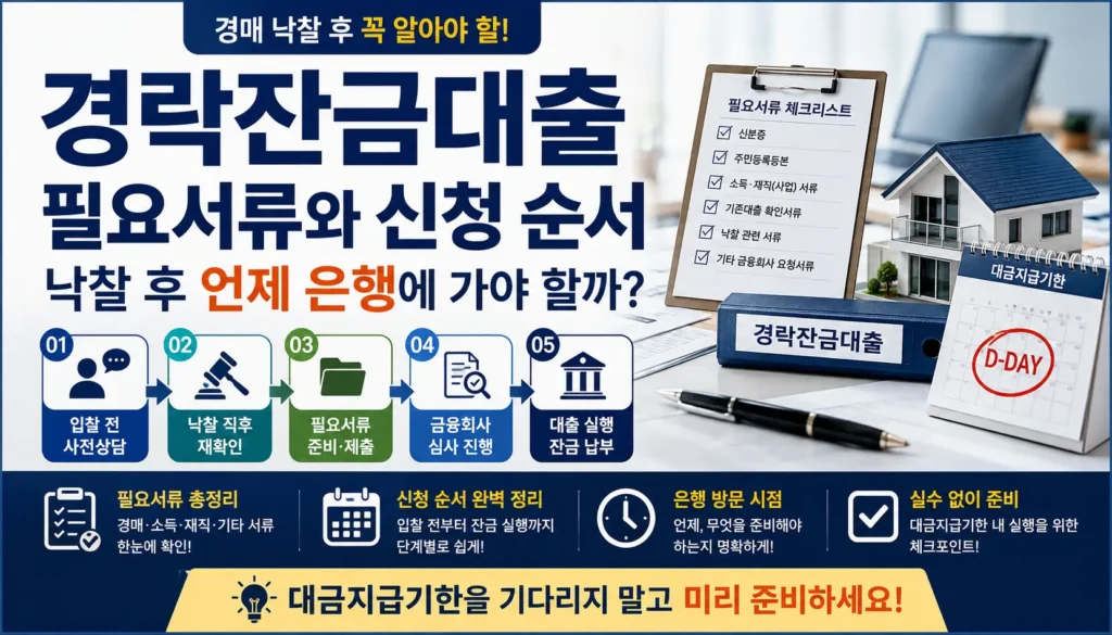 경락잔금대출 필요서류 신청 순서 낙찰 후 은행 방문 시기