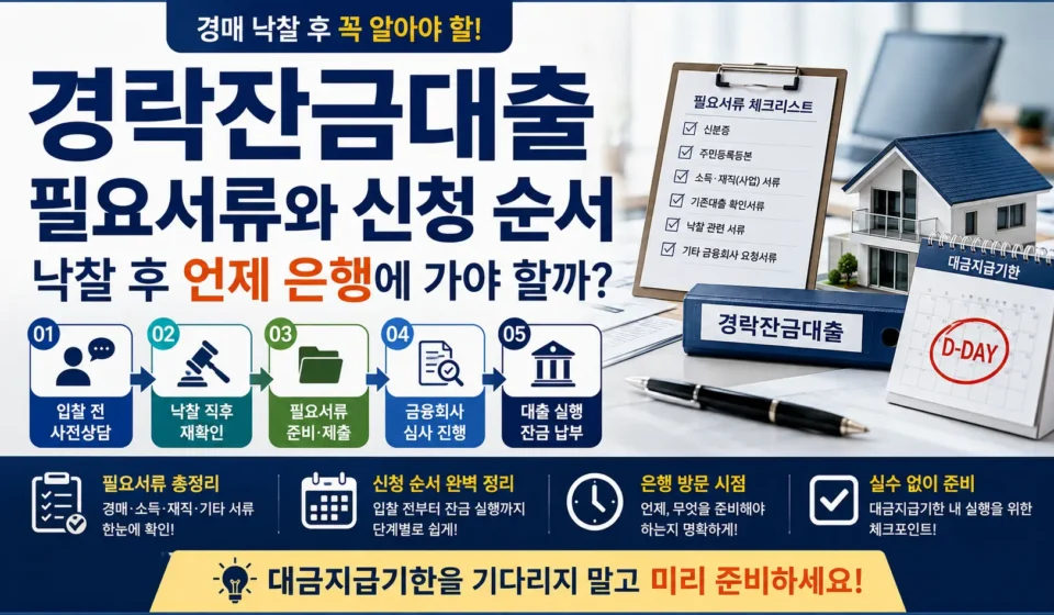 경락잔금대출 필요서류 신청 순서 낙찰 후 은행 방문 시기