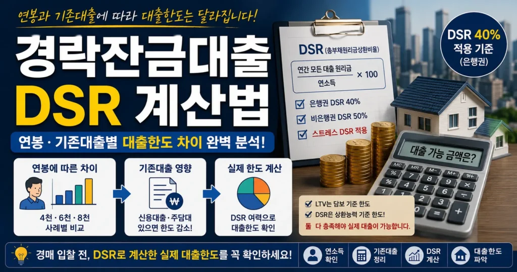 경락잔금대출 DSR 계산법 연봉 기존대출에 따른 대출한도