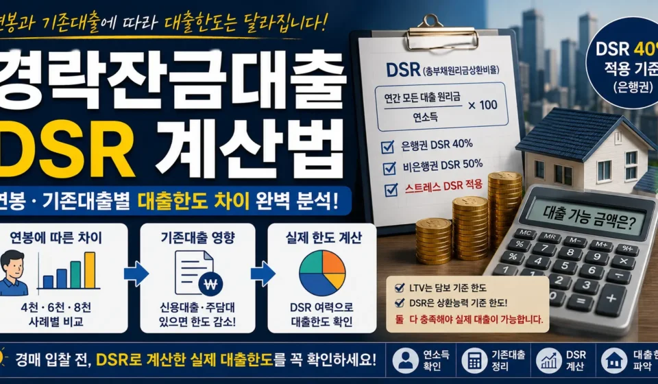 경락잔금대출 DSR 계산법 연봉 기존대출에 따른 대출한도