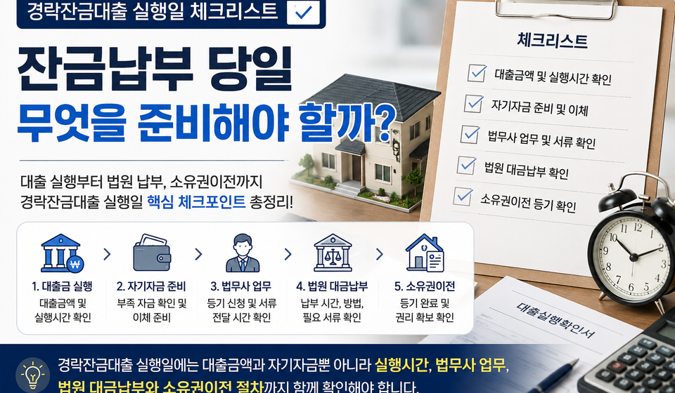 경락잔금대출 실행일 경매 잔금납부 당일 체크리스트