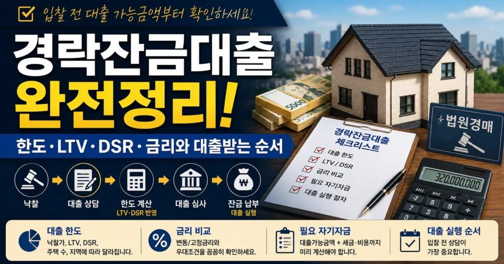경락잔금대출 한도 LTV DSR 금리와 대출받는 순서