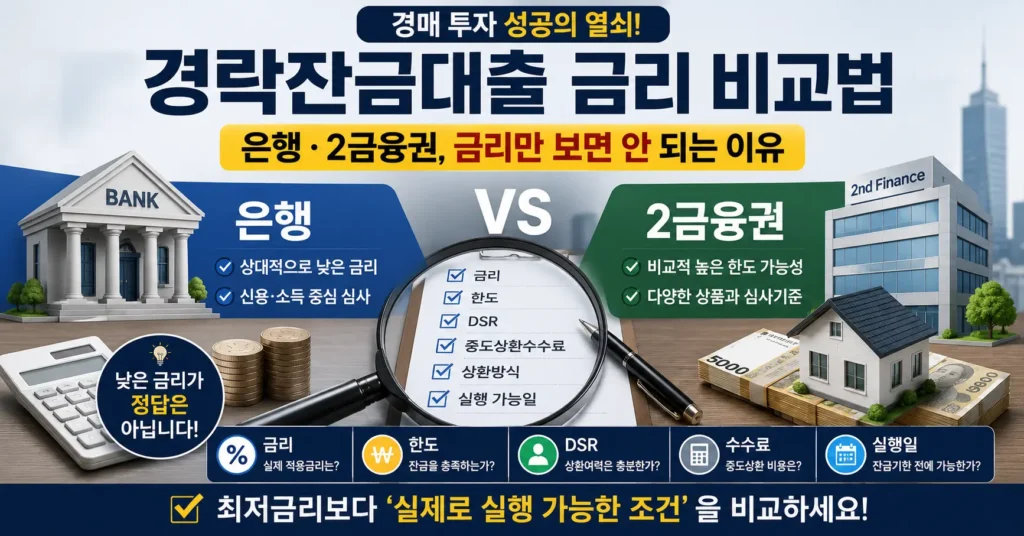 경락잔금대출 금리 비교 은행 2금융권 대출조건