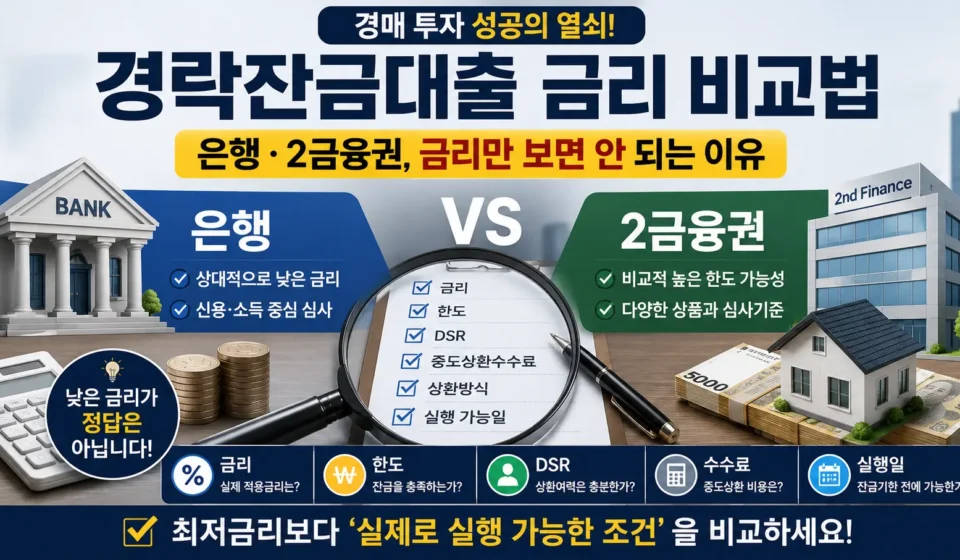 경락잔금대출 금리 비교 은행 2금융권 대출조건