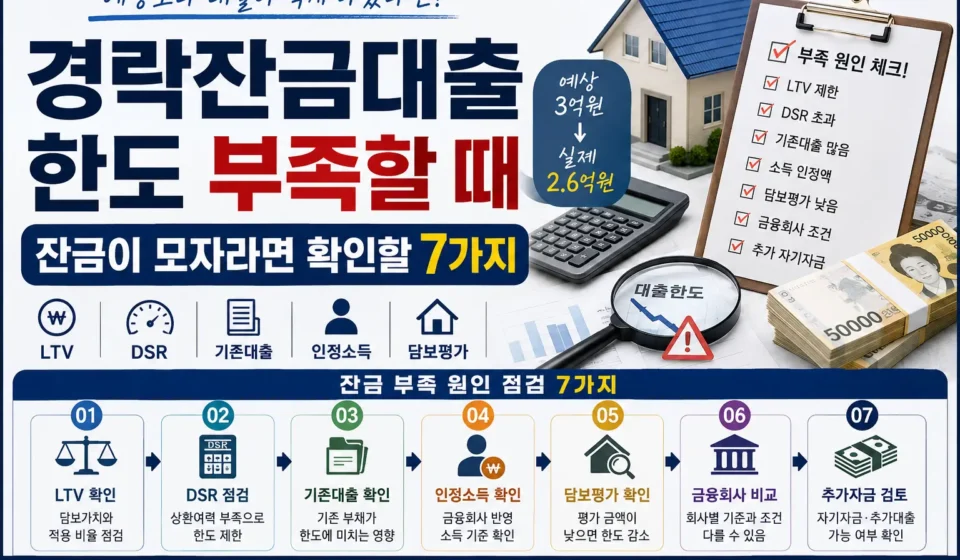 경락잔금대출 한도 부족 잔금이 모자랄 때 확인할 사항