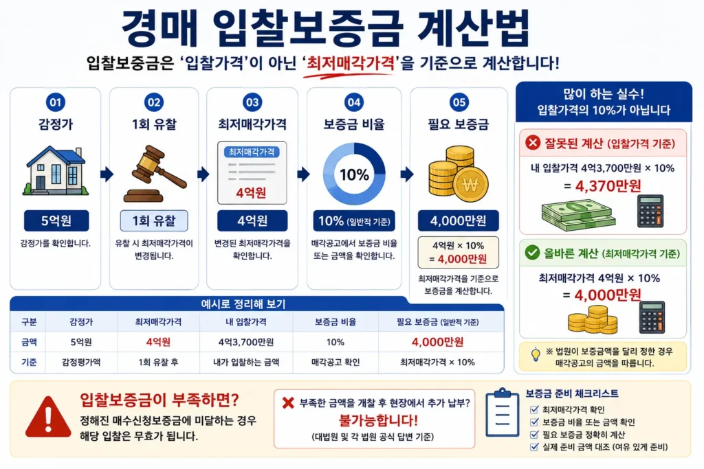 경매 입찰보증금은 입찰가격이 아닌 최저매각가격을 기준으로 계산하는 방법