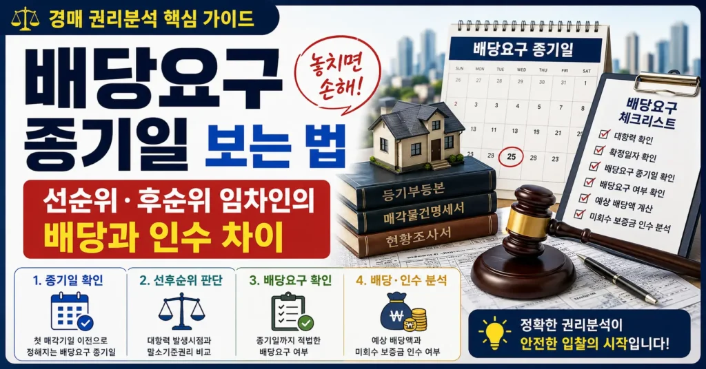 경매 배당요구 종기일과 선순위 후순위 임차인의 배당 및 보증금 인수 차이