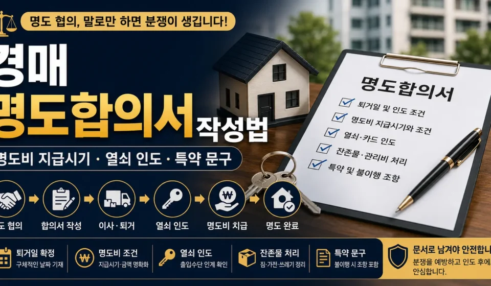 경매 명도합의서 작성법 명도비 지급시기 열쇠 인도 특약 문구