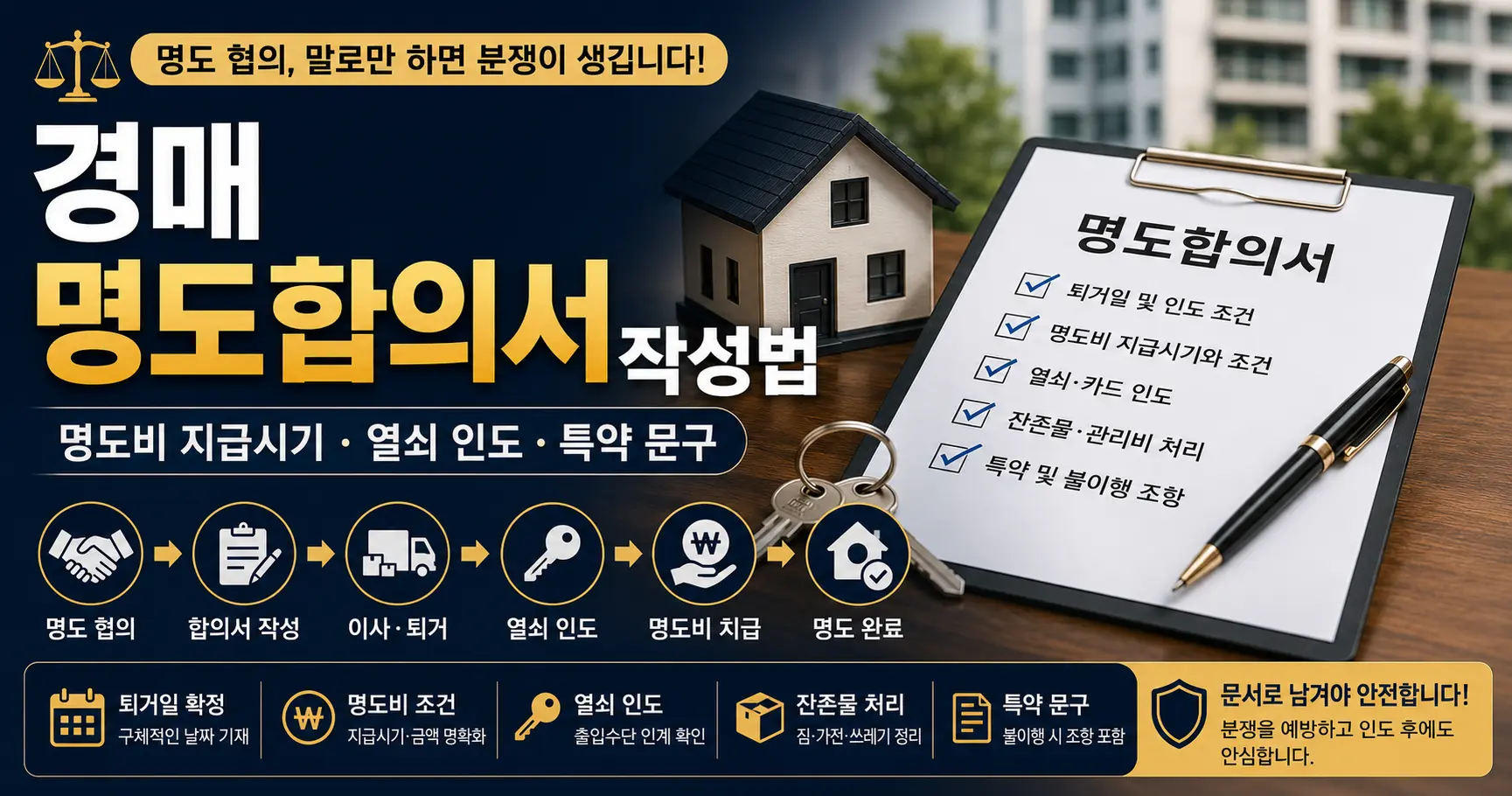 경매 명도합의서 작성법 명도비 지급시기 열쇠 인도 특약 문구