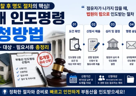 경매 명도 절차와 점유자 협의 인도명령 강제집행 순서를 설명하는 인포그래픽