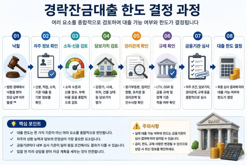 경락잔금대출 한도가 결정되는 과정을 설명하는 인포그래픽