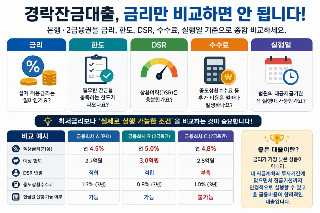 경락잔금대출 금리 한도 실행일 비교 방법
