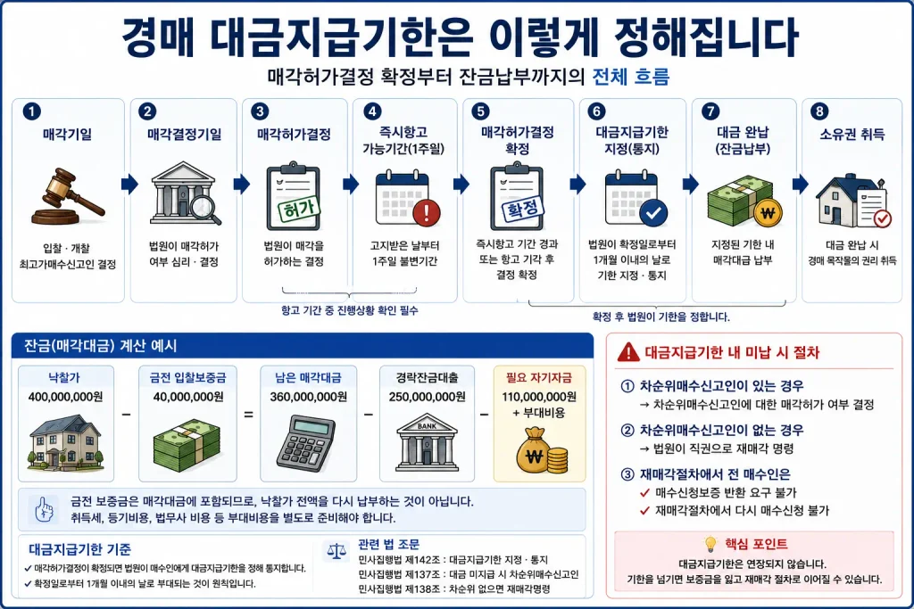 경매 대금지급기한 잔금 입찰보증금 계산 방법