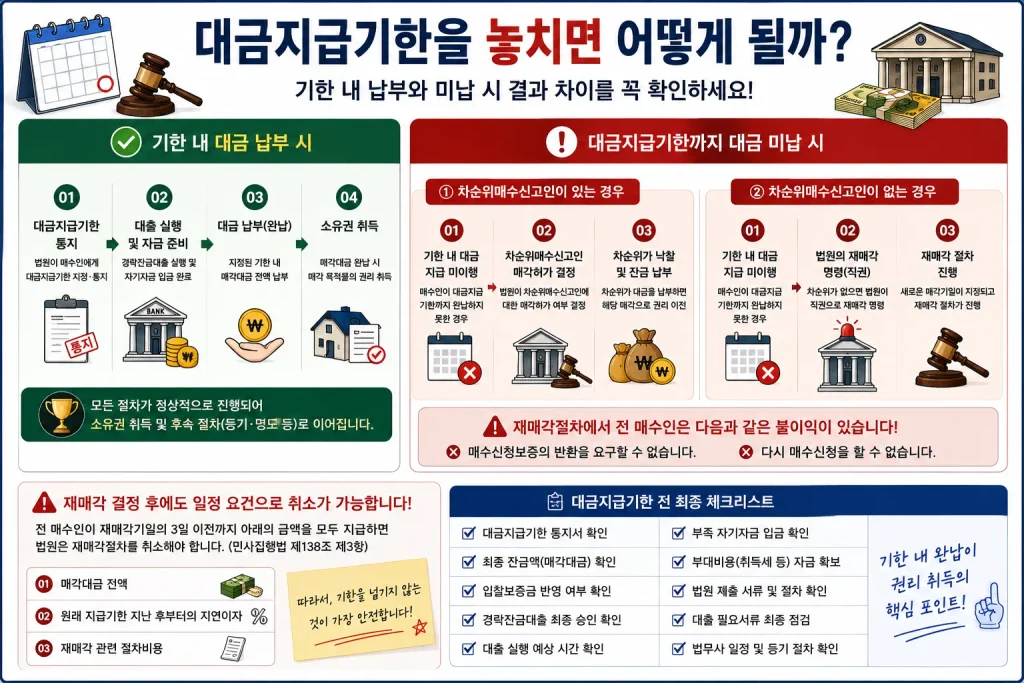 경매 대금지급기한 잔금납부 소유권 취득 재매각 절차