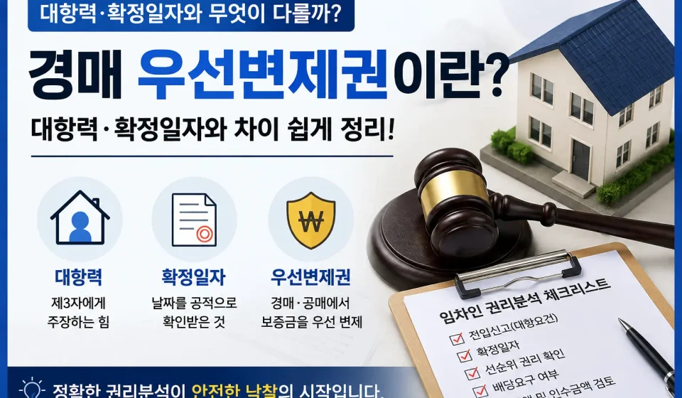 경매 우선변제권 대항력 확정일자 차이와 임차인 배당