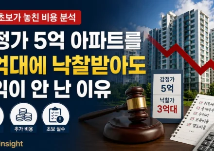 감정가보다 낮은 가격에 낙찰받았지만 수익이 발생하지 않은 경매 비용 관련 교육용 사례를 설명하는 대표 이미지