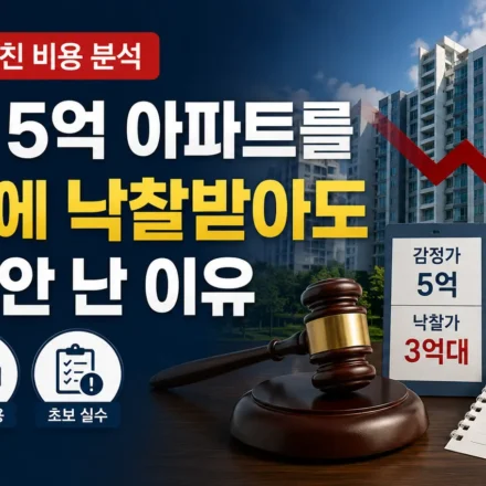 감정가보다 낮은 가격에 낙찰받았지만 수익이 발생하지 않은 경매 비용 관련 교육용 사례를 설명하는 대표 이미지