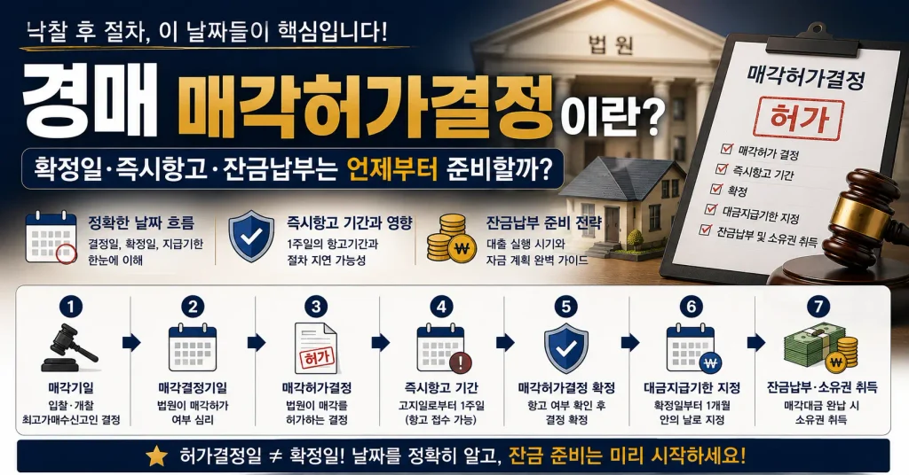 경매 매각허가결정 확정일 즉시항고 잔금납부 절차