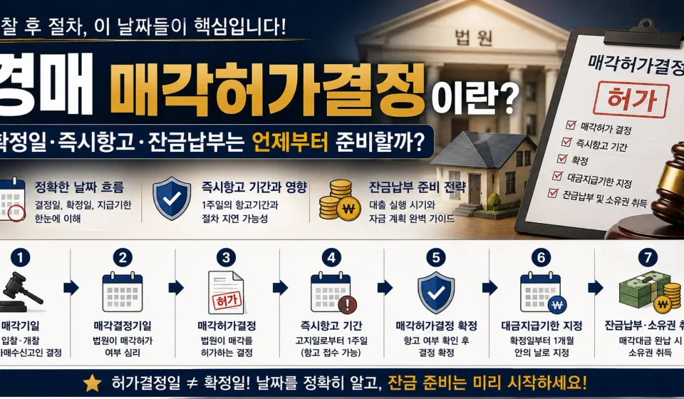 경매 매각허가결정 확정일 즉시항고 잔금납부 절차