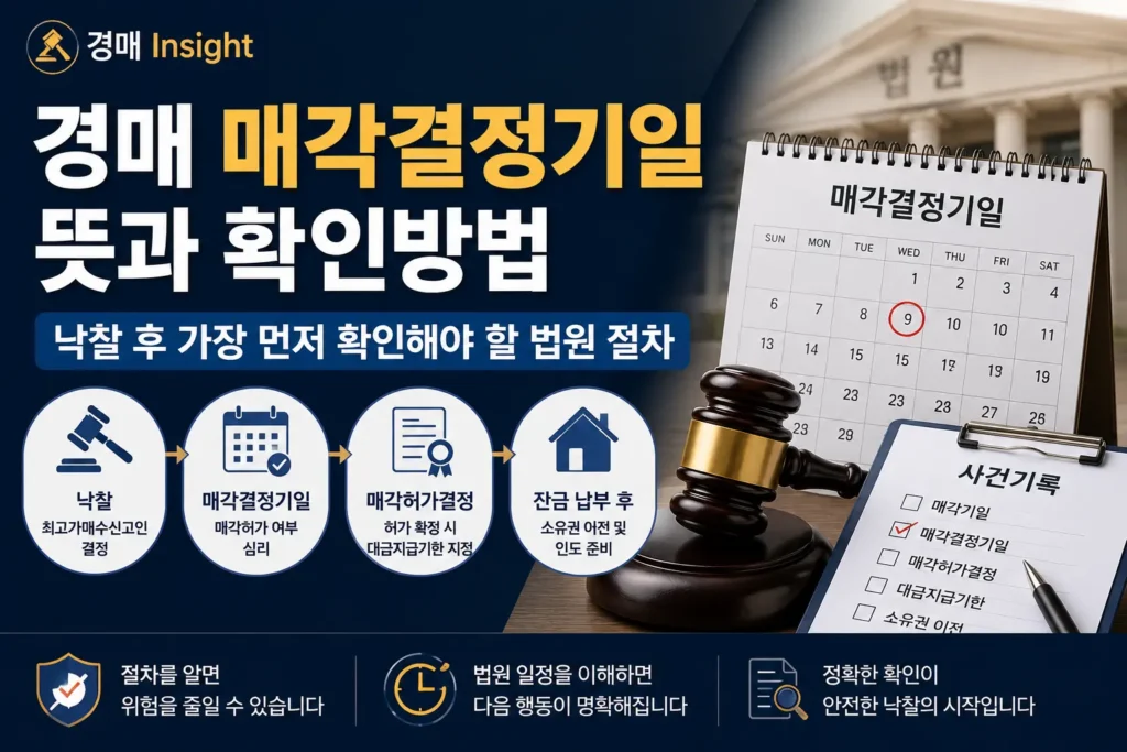 경매 매각결정기일과 낙찰 후 법원 절차를 설명하는 대표 이미지