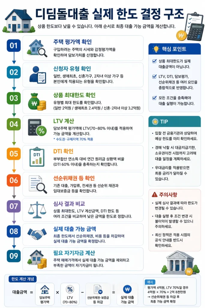 2026년 디딤돌대출 상품 한도와 LTV DTI를 적용해 실제 대출 가능금액을 확인하는 순서