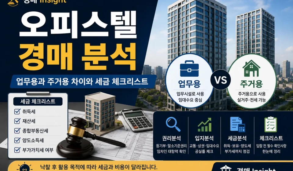 업무용과 주거용 오피스텔 경매를 비교하는 대표 이미지