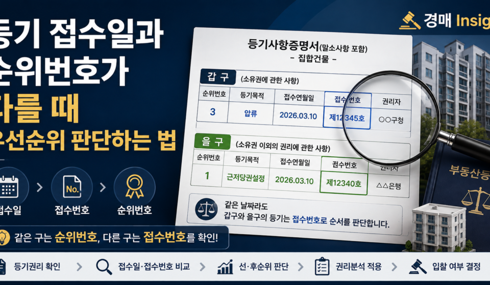 경매 권리분석에서 등기 접수일 접수번호 순위번호로 우선순위를 판단하는 방법
