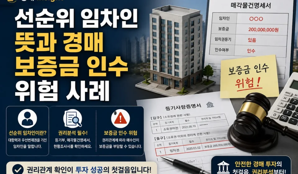 선순위 임차인 보증금 인수 위험을 설명하는 부동산 경매 대표 이미지