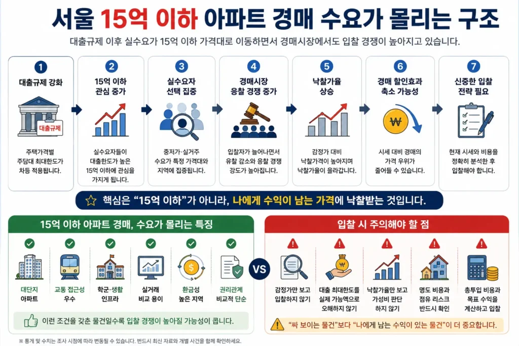 서울 15억 이하 아파트 경매에 실수요와 입찰경쟁이 집중되는 구조
