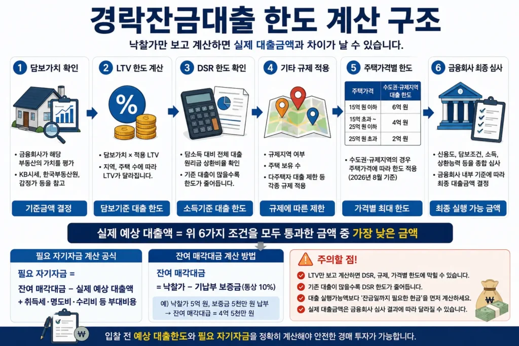 경락잔금대출 한도 계산 낙찰가 LTV DSR 실제 대출액