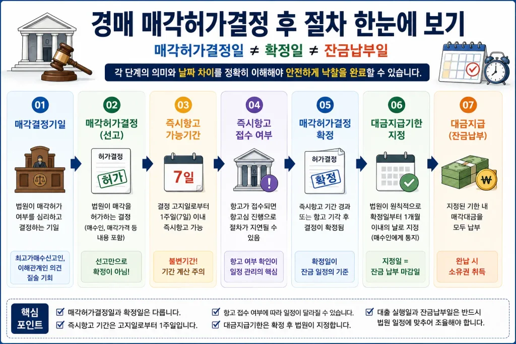 경매 매각허가결정 즉시항고 확정 대금지급기한 순서
