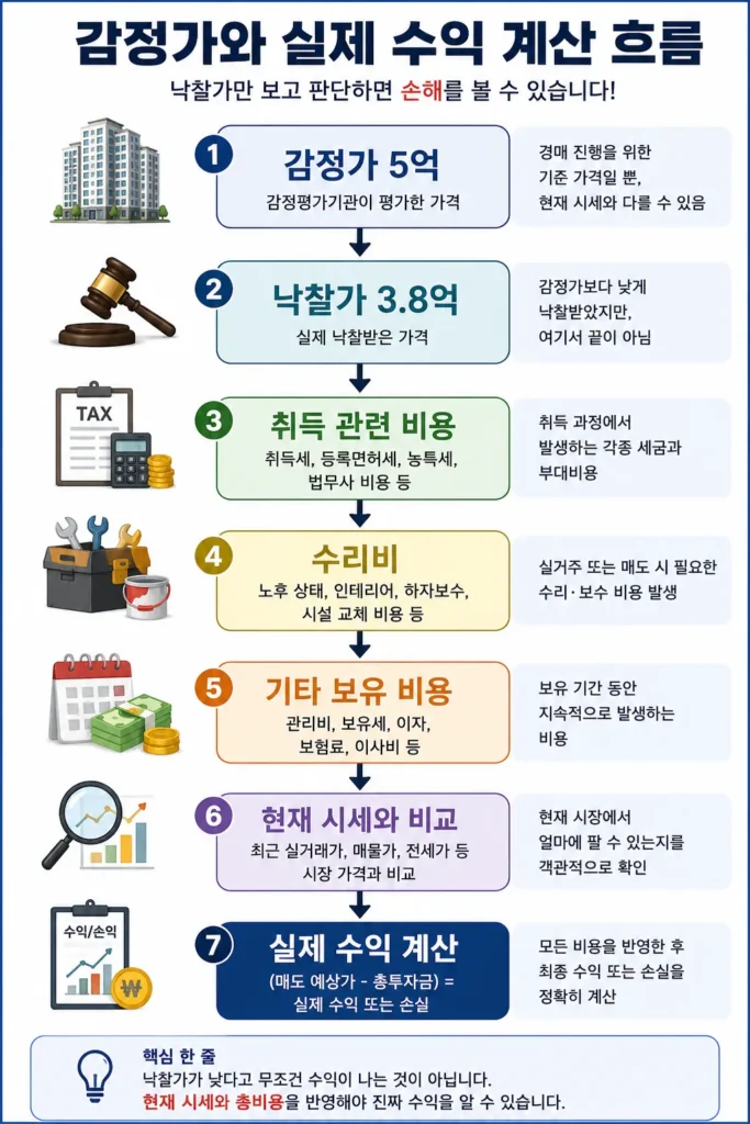 부동산 경매 아파트 감정가와 실제 수익 계산 흐름