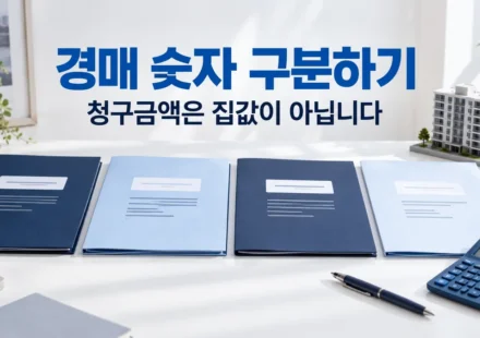 서로 분리된 네 문서 폴더와 계산기, 청구금액과 집값을 구분하도록 안내하는 제목