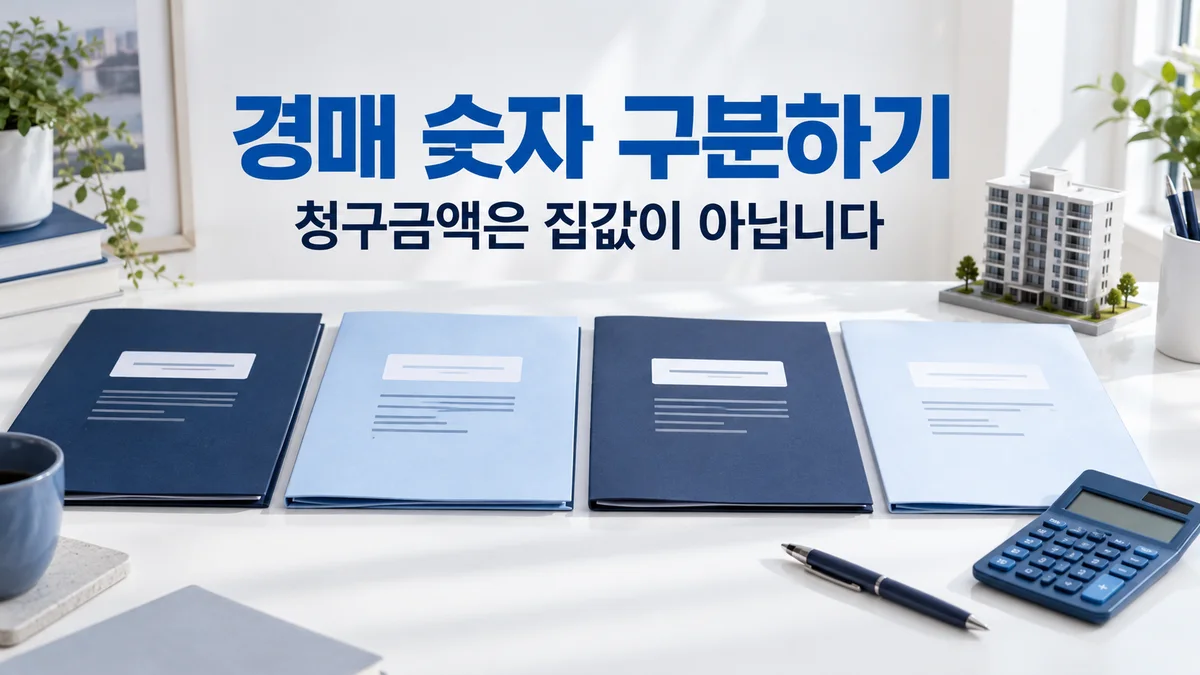 서로 분리된 네 문서 폴더와 계산기, 청구금액과 집값을 구분하도록 안내하는 제목